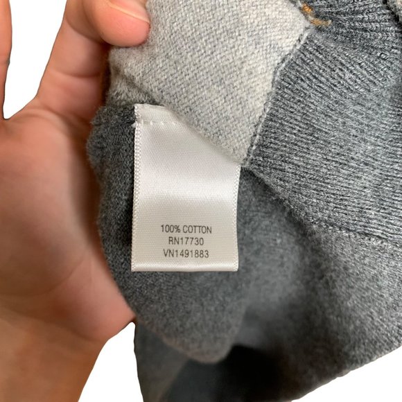 Merona V-Neck Sweater Diamond Print Gray Orange Lightweight 100% Cotton Large - Picture 5 of 7